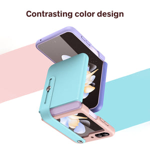 Premium Leather Wristband Galaxy Z Flip5 Case - Light Blue/Pink