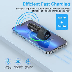 Fast Charging iPhone Car Charger with Type-C & Lightning Cable