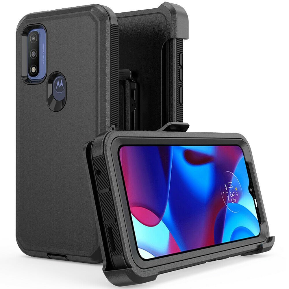 moto g phone case walmart Rugged Defender Motorola moto g play (2023) Case Belt Clip Holster Navy/Blue w/ Holster