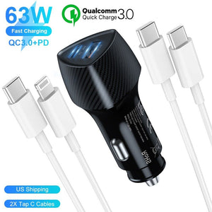 iPhone Car Charger 2023 Upgrade Fast Charging Type C & Lightning Cable