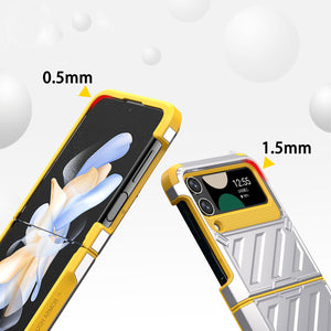 Shockproof Galaxy Z Flip5 Rugged Armor Case - Silver/Yellow