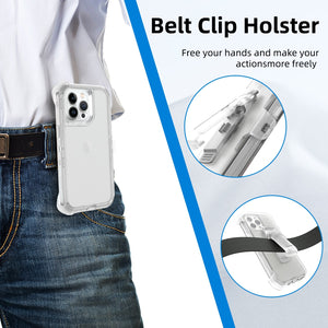 Heavy Duty Defender iPhone 15 Case with Belt Clip Holster - Clear