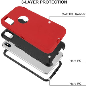 Heavy Duty Defender iPhone X / XS Case Belt Clip Holster - Red/Black