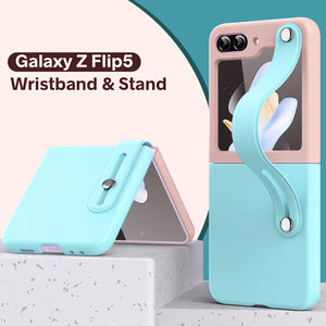 Premium Leather Wristband Galaxy Z Flip5 Case - Light Blue/Pink