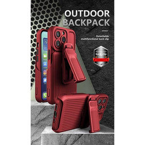 Rugged Defender iPhone 13 Pro Max Case New-Type Belt Clip Holster - Red-MyPhoneCase.com