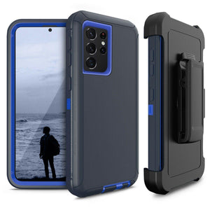 Heavy Duty Shockproof Defender Galaxy S21 5G (6.2") Case Holster - Blue-MyPhoneCase.com