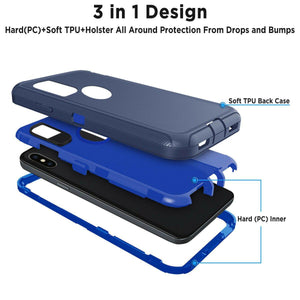 Heavy Duty Shockproof iPhone X / Xs Defender Case Holster - Navy Blue-MyPhoneCase.com