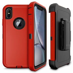 Heavy Duty Shockproof iPhone X / Xs Defender Case Holster - Red/Black-MyPhoneCase.com
