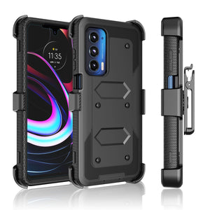 Full-Body Built-in Screen [Motorola Edge 5G UW] Case Holster Belt Clip - Black-MyPhoneCase.com