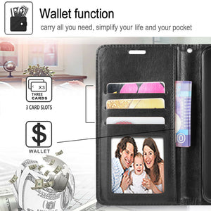 Premium Leather Folio [Galaxy S21 FE] Wallet Case w/ Card Holder - Black-MyPhoneCase.com