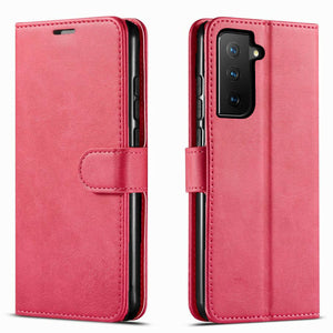 Premium Leather Folio [Galaxy S21 FE] Wallet Case w/ Card Holder - Pink-MyPhoneCase.com