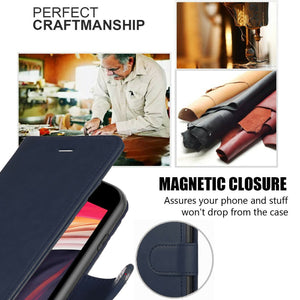 Premium Leather Folio [Galaxy S21 FE] Wallet Case w/ Card Holder - Blue-MyPhoneCase.com