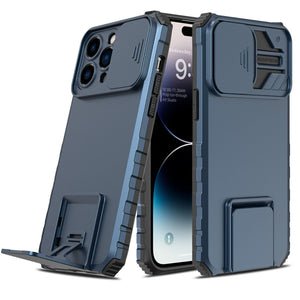 Heavy Duty Full-Body [iPhone 14 Pro Case] Case w/ Rugged Stand - Navy-MyPhoneCase.com