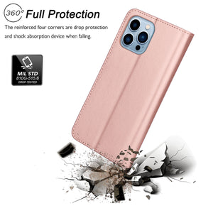 Premium Leather Flip Folio [iPhone 14 Pro] Wallet Case w/ Card Holder - Rose Gold-MyPhoneCase.com