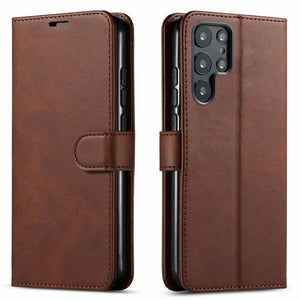 Premium Leather [Galaxy S22+ Plus] Flip Wallet Case w/ Card Holder - Brown-MyPhoneCase.com
