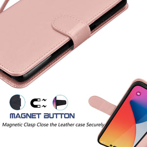 Premium Leather Flip Folio [iPhone 14] Wallet Case w/ Card Holder - Rose Gold-MyPhoneCase.com
