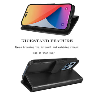 Premium Leather Flip Folio [iPhone 14] Wallet Case w/ Card Holder - Black-MyPhoneCase.com