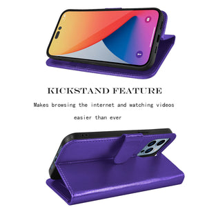Premium Leather Flip Folio [iPhone 14 Plus] Wallet Case w/ Card Holder - Purple-MyPhoneCase.com