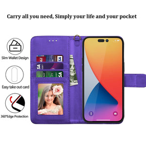 Premium Leather Flip Folio [iPhone 14 Pro] Wallet Case w/ Card Holder - Purple-MyPhoneCase.com