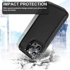 Slim Leather Back Cover [iPhone 14 Pro] Wallet Case w/ Card Holder - Black-MyPhoneCase.com