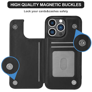 Slim Leather Back Cover [iPhone 14 Pro] Wallet Case w/ Card Holder - Black-MyPhoneCase.com