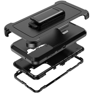 Heavy Duty Rugged Defender [Galaxy S21 FE] Case w/ Belt Clip Holster - Black-MyPhoneCase.com