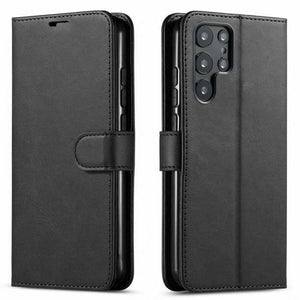 Premium Leather [Galaxy S22] Flip Wallet Case w/ Card Holder - Black-MyPhoneCase.com