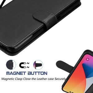 Premium Leather Flip Folio [iPhone 14 Pro Max] Wallet Case w/ Card Holder - Black-MyPhoneCase.com