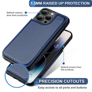 Slim Leather Back Cover [iPhone 14] Wallet Case w/ Card Holder - Blue-MyPhoneCase.com