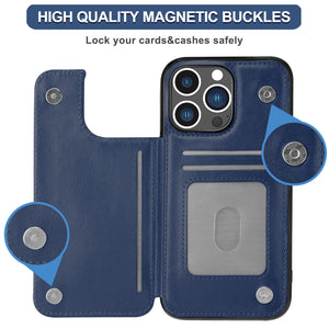 Slim Leather Back Cover [iPhone 14 Pro Max] Wallet Case w/ Card Holder - Blue-MyPhoneCase.com