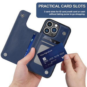 Slim Leather Back Cover [iPhone 14 Pro] Wallet Case w/ Card Holder - Blue-MyPhoneCase.com