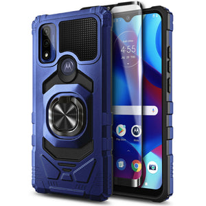 Max Armor Ring Holder Kickstand [Moto G Pure] Case - Blue-MyPhoneCase.com