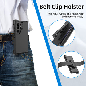 Heavy Duty Defender Galaxy S23 Ultra Case Belt Clip Holster - Black-MyPhoneCase.com