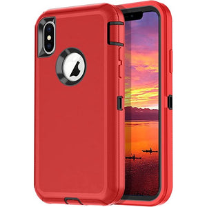 Heavy Duty Defender iPhone X / Xs Case with Belt Clip Holster - Red/Black