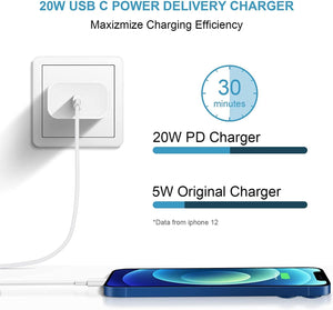 For iPhone Fast Charging 20W Wall Charger with 6ft 8-pin Lightning Cable