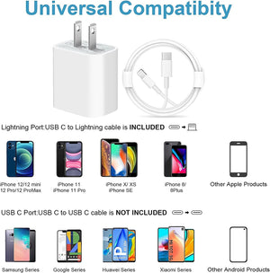 For iPhone Fast Charging 20W Wall Charger with 6ft 8-pin Lightning Cable