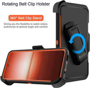 Heavy Duty Defender Galaxy S20 Case with Belt Clip Holster - Black/Orange