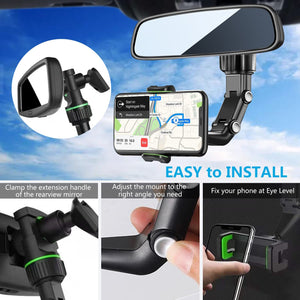 360° Rotation Adjustable Car Rearview Mirror Phone Mount Holder Cradle-MyPhoneCase.com