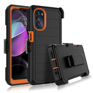 Pro-Defender [moto g 5G 2022] Case w/ Rugged Holster Clip - Black/Orange-MyPhoneCase.com