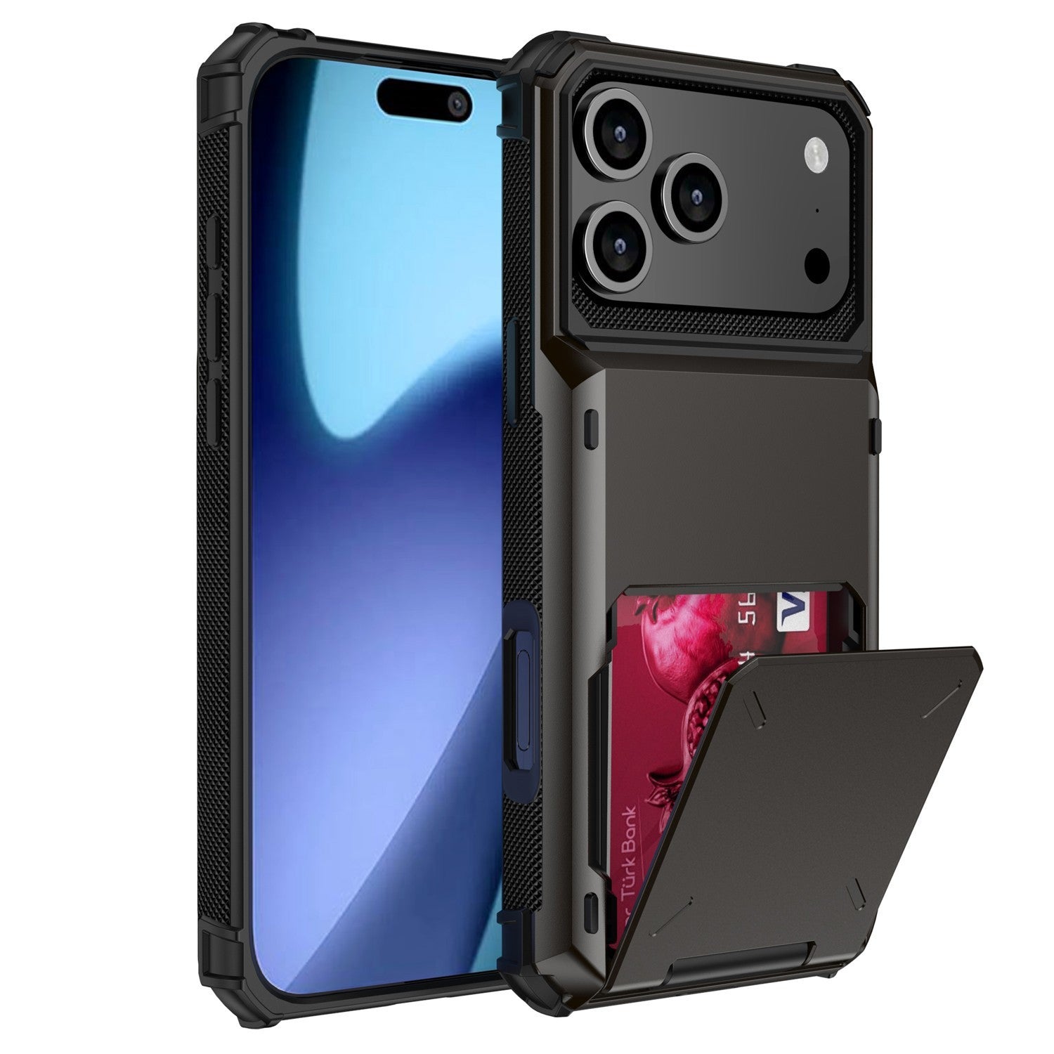 Shockproof Hard Card Wallet [iPhone 17] Case - Gray-MyPhoneCase.com