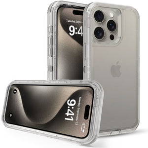 Heavy Duty Defender iPhone 15 Plus Case with Belt Clip Holster - Clear