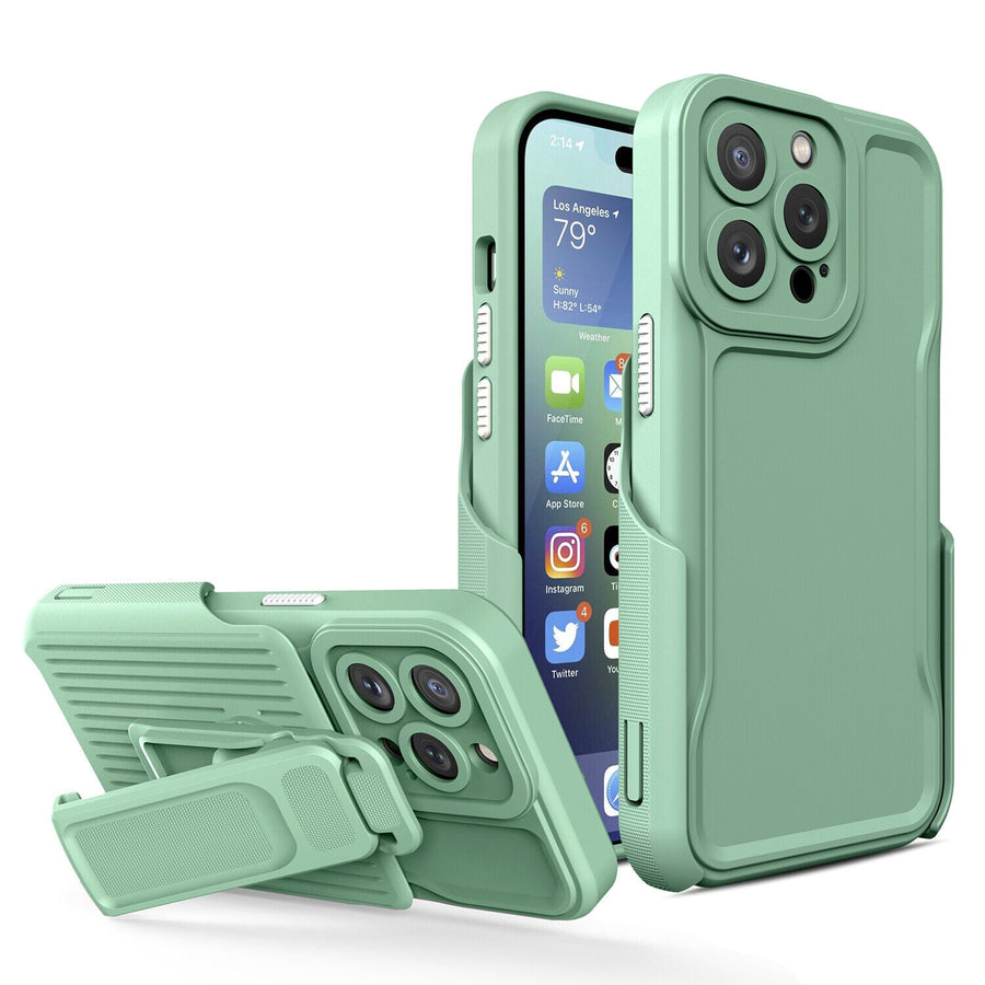 Rugged Defender iPhone 14 Plus Case New-Type Belt Clip Holster - Matcha Green-MyPhoneCase.com
