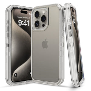 Heavy Duty Defender iPhone 15 Case with Belt Clip Holster - Clear