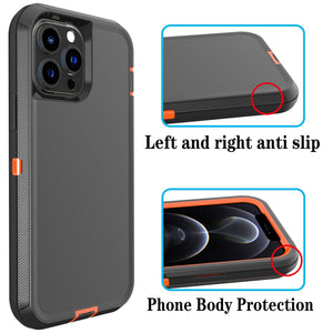 Heavy Duty Defender iPhone 13 Pro Max Case Belt Clip Holster - Black/Orange