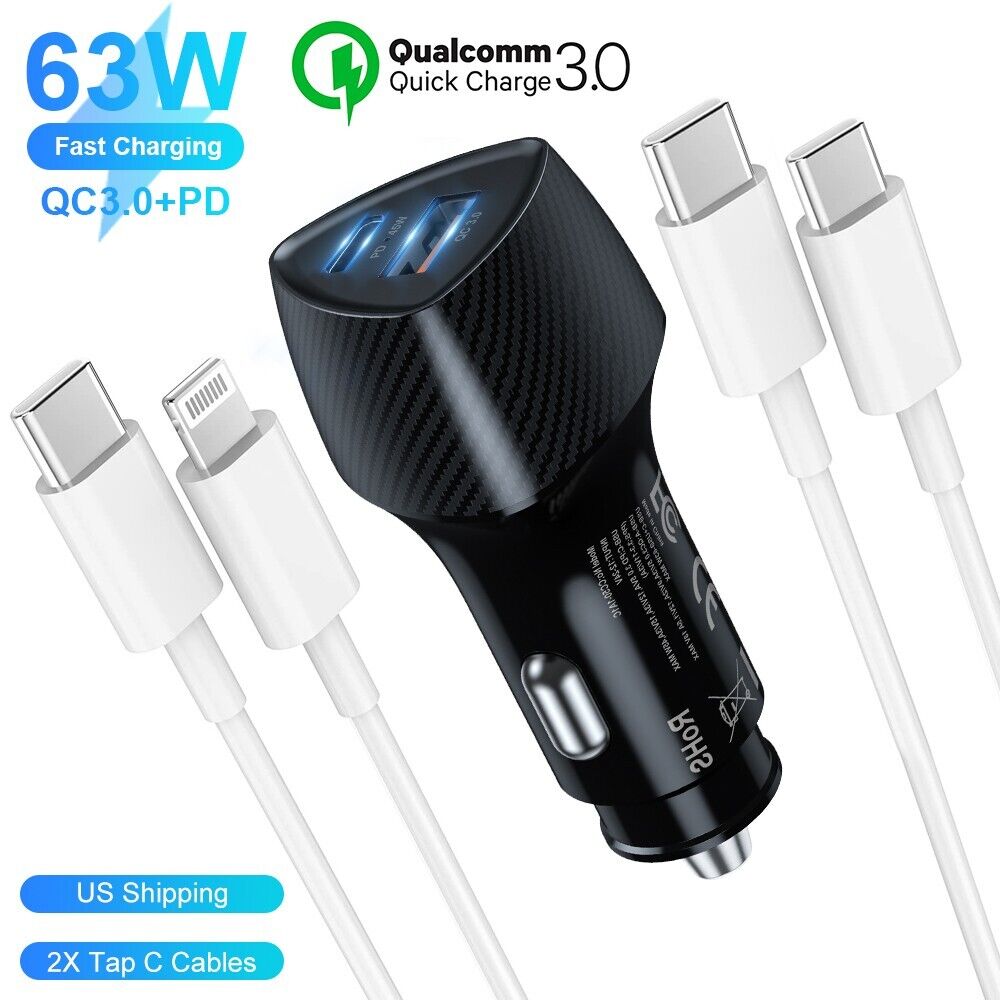Fast Charging iPhone Car Charger with Type-C & Lightning Cable ...