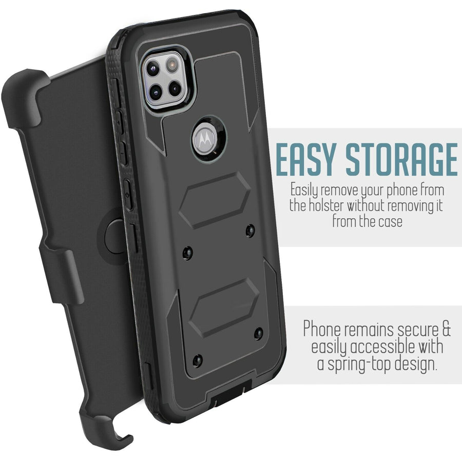 Heavy Duty Defender Moto One 5G Ace Case with Rugged Belt Clip Holster