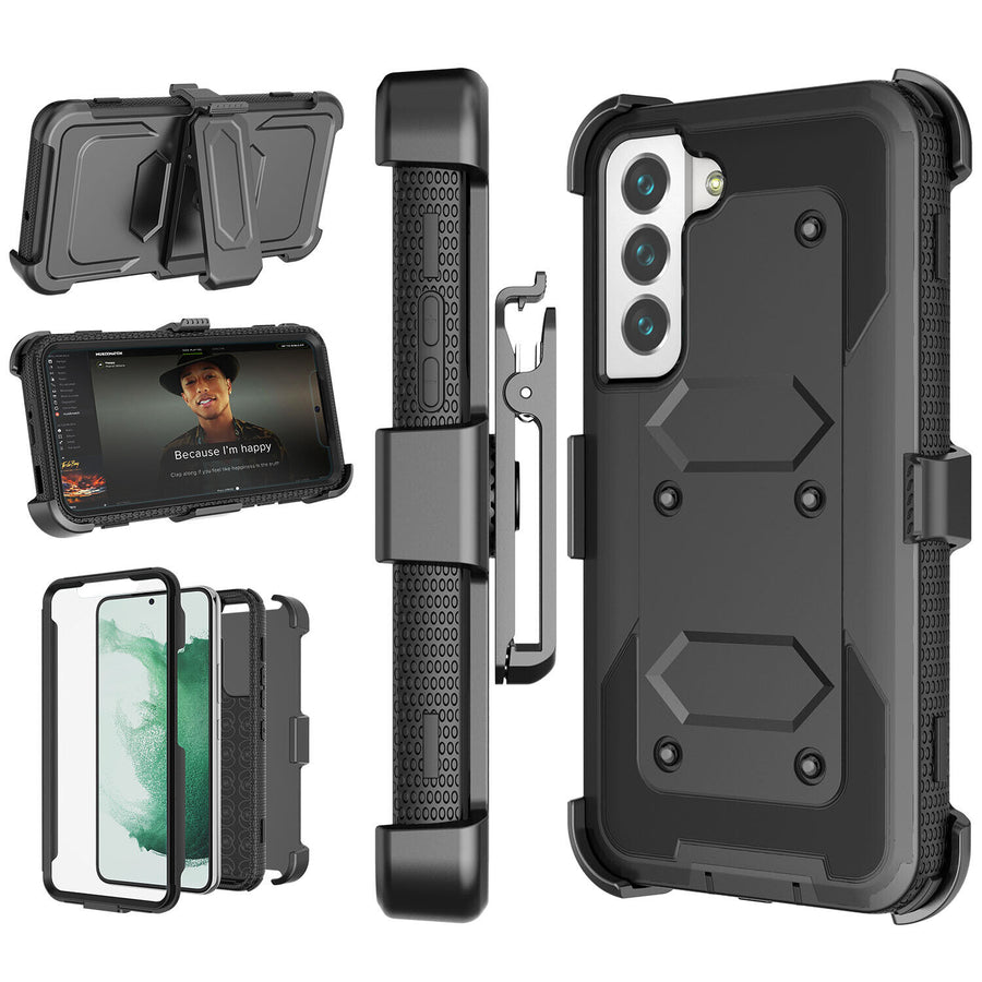 Rugged Defender Grippy Armor [Galaxy S22] Case w/ Holster Belt Clip - Black-MyPhoneCase.com