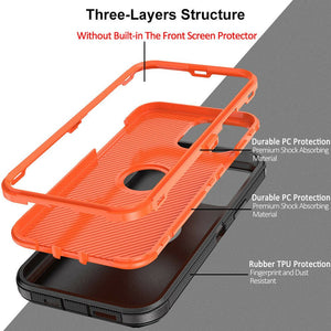 Heavy Duty [iPhone 11 Case] Rugged Defender - Black/Orange-MyPhoneCase.com