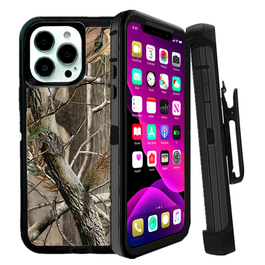 Heavy Duty Defender iPhone 14 Case Belt Clip Holster - RealTree Camo-MyPhoneCase.com
