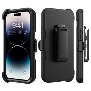 Heavy Duty Defender iPhone 12 / 12 Pro Case with Belt Clip Holster - Black/Black